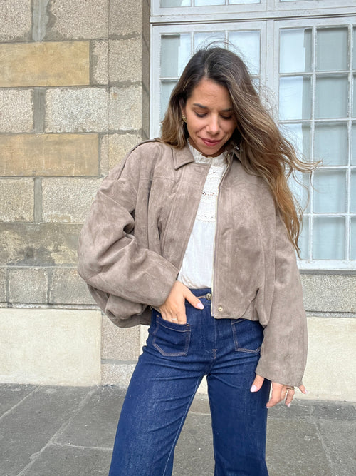 Veste Effet Suédine Léonie Taupe