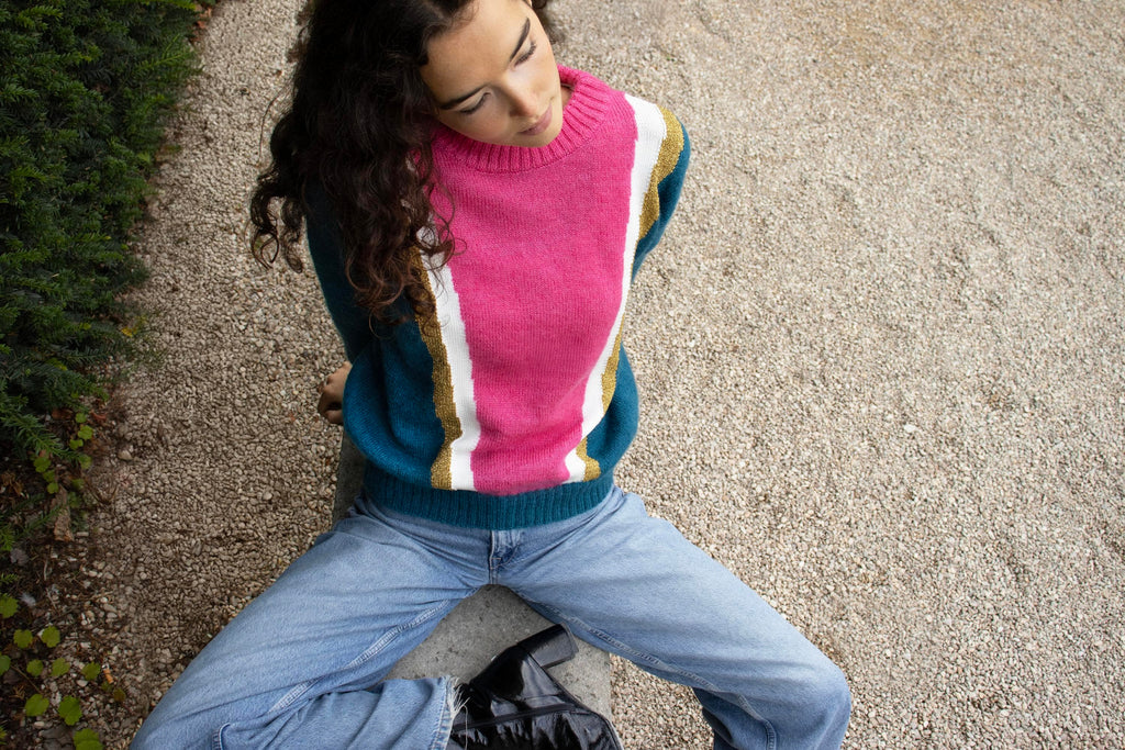 Maglione Serena in mohair color Pacifico e rosa
