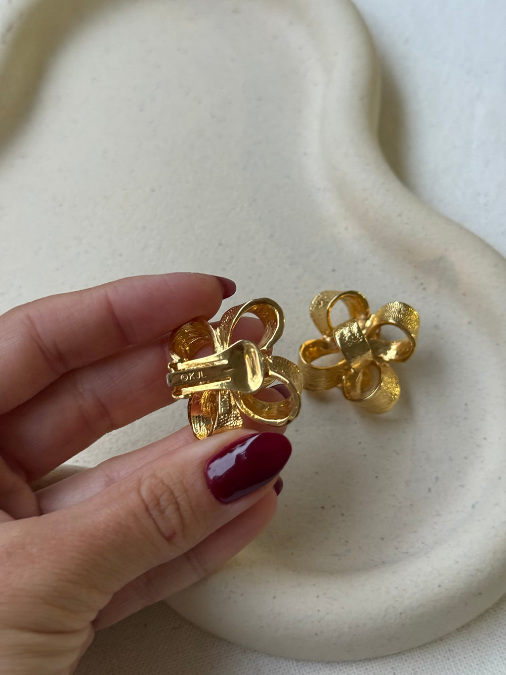 Vintage Kenneth Jay Lane Earrings - Textured Gold Knots