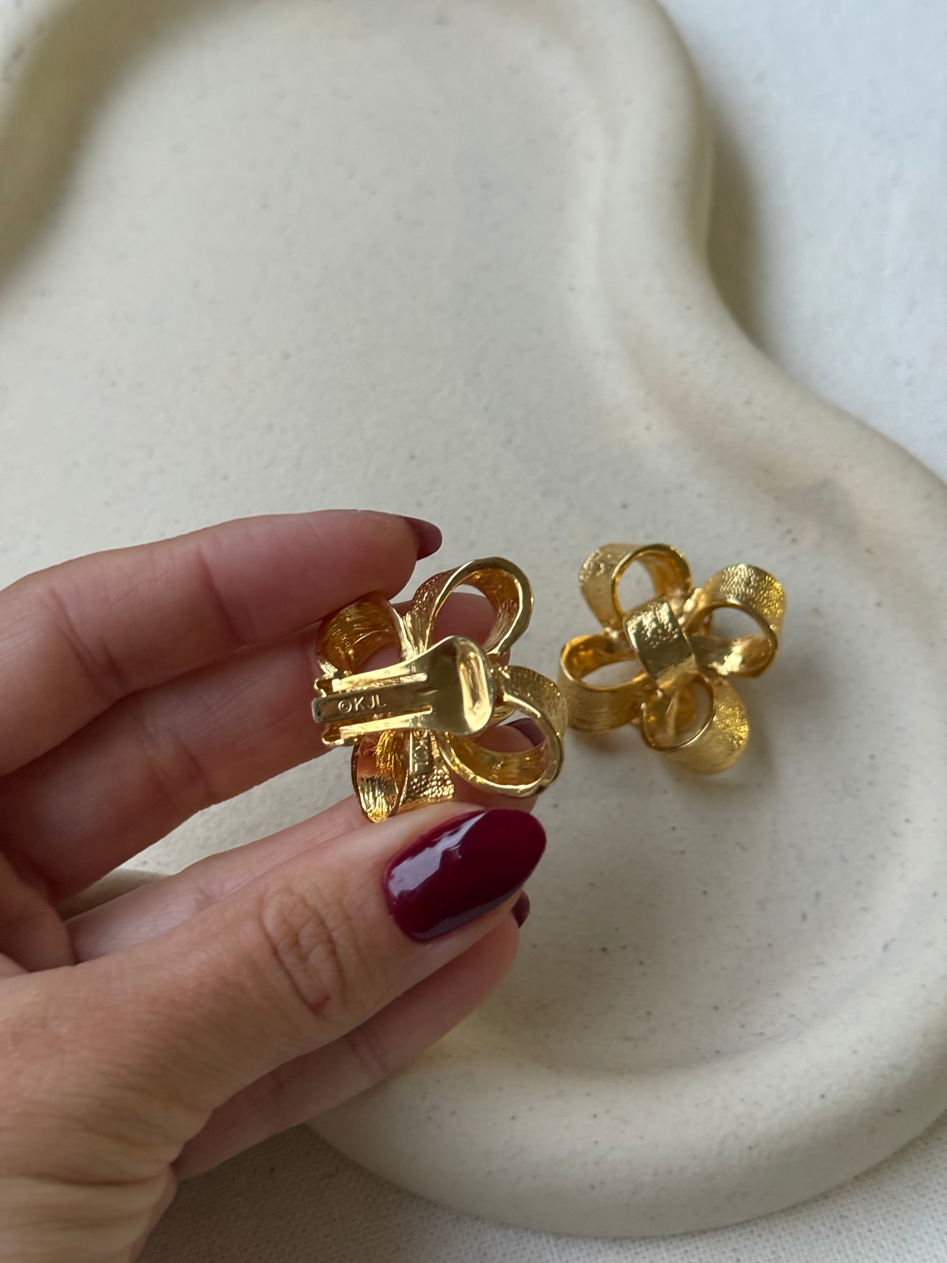 Vintage Kenneth Jay Lane Earrings - Textured Gold Knots
