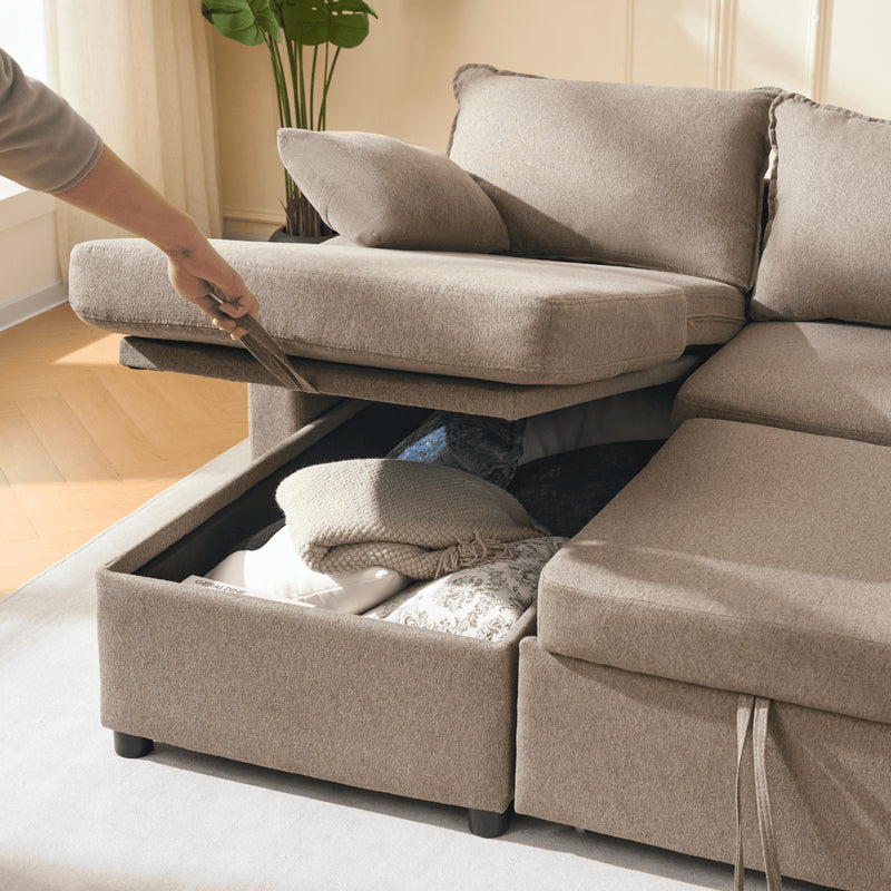 Canapé Convertible 3 Places En Tissu Avec Méridienne - Louison