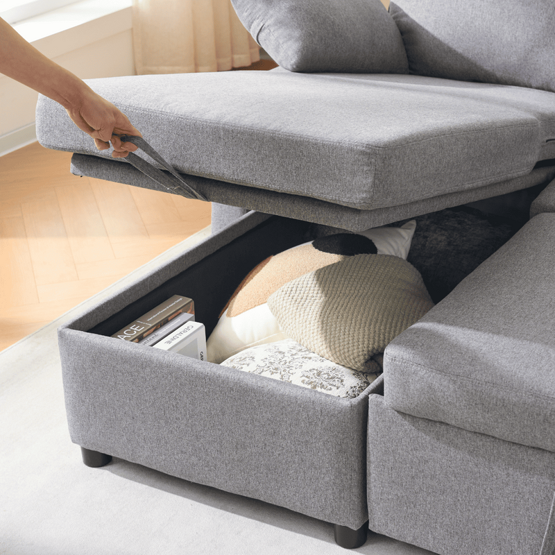 Canapé Convertible 3 Places En Tissu Avec Méridienne - Louison