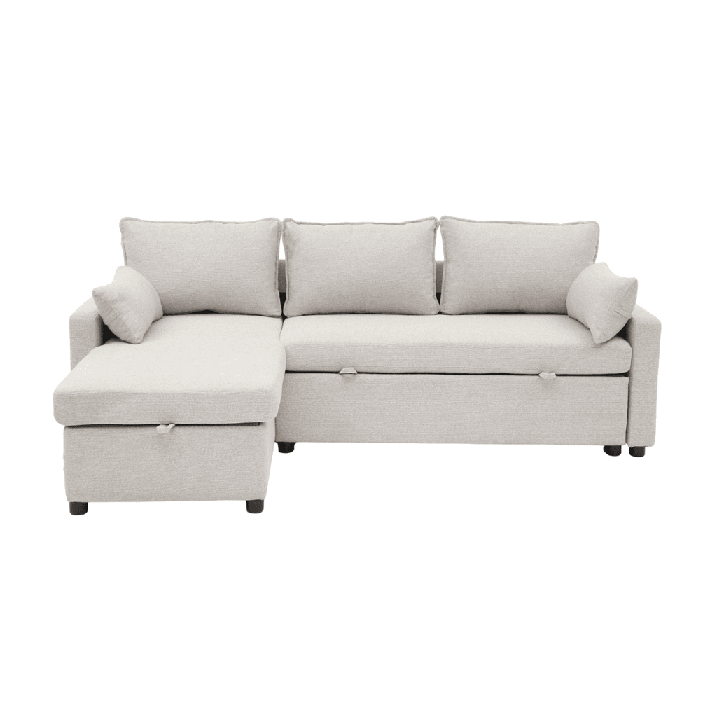 Louison - 3-Seater Convertible Sofa with Chaise Longue - Beige Fabric