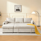Louison - 3-Seater Convertible Sofa with Chaise Longue - Beige Fabric