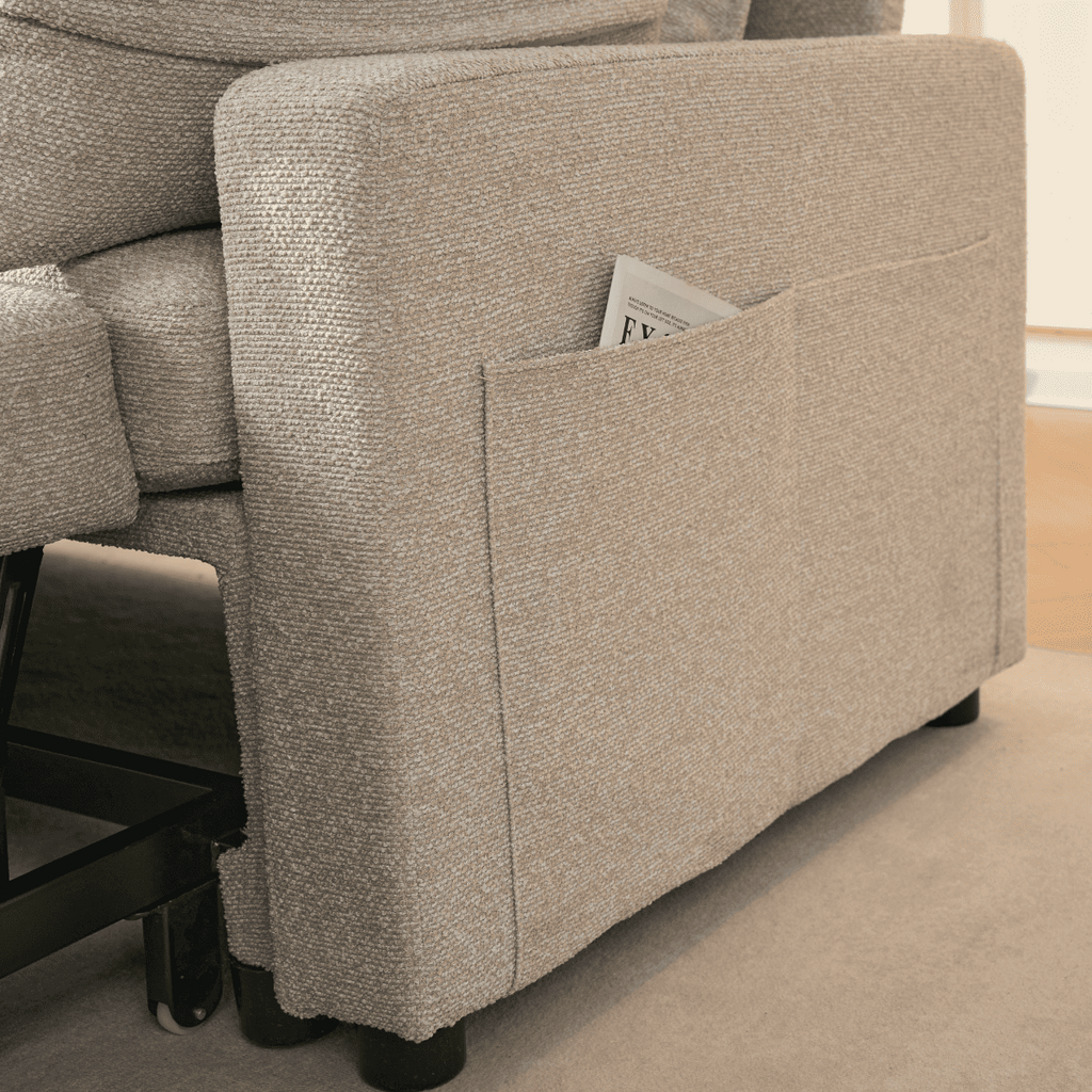 Louison - 3-Seater Convertible Sofa with Chaise Longue - Beige Fabric
