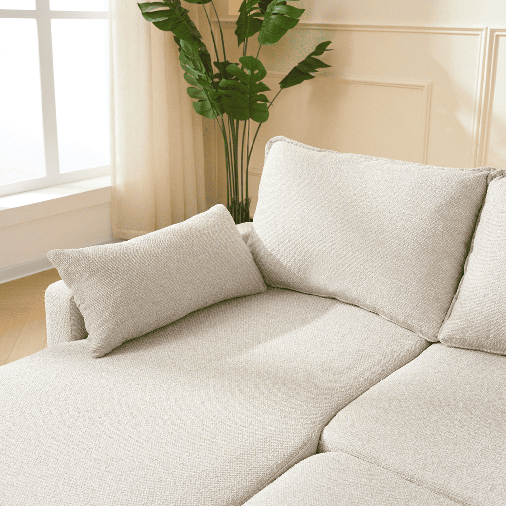 Louison - 3-Seater Convertible Sofa with Chaise Longue - Beige Fabric