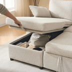 Louison - 3-Seater Convertible Sofa with Chaise Longue - Beige Fabric