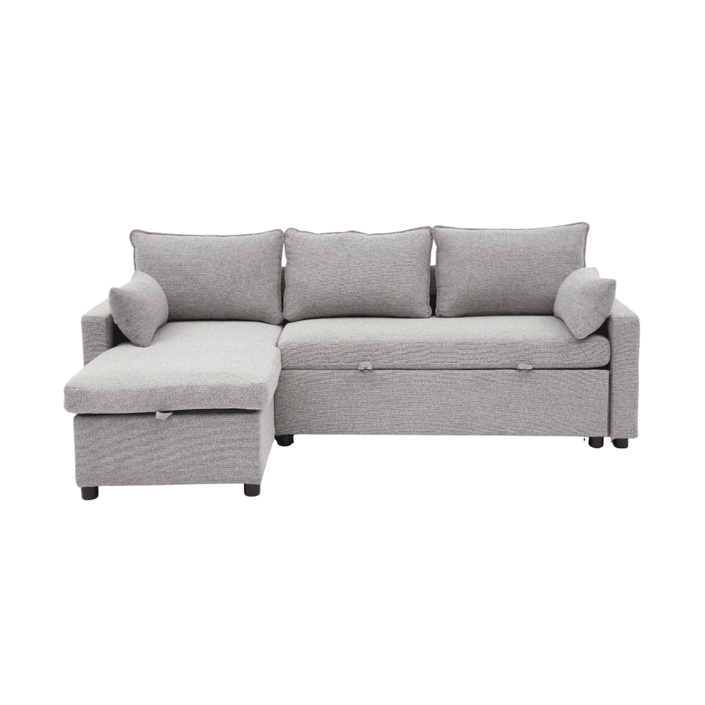 Louison - Sofá Cama Convertible 3 Plazas Chaise Longue - Tela Gris