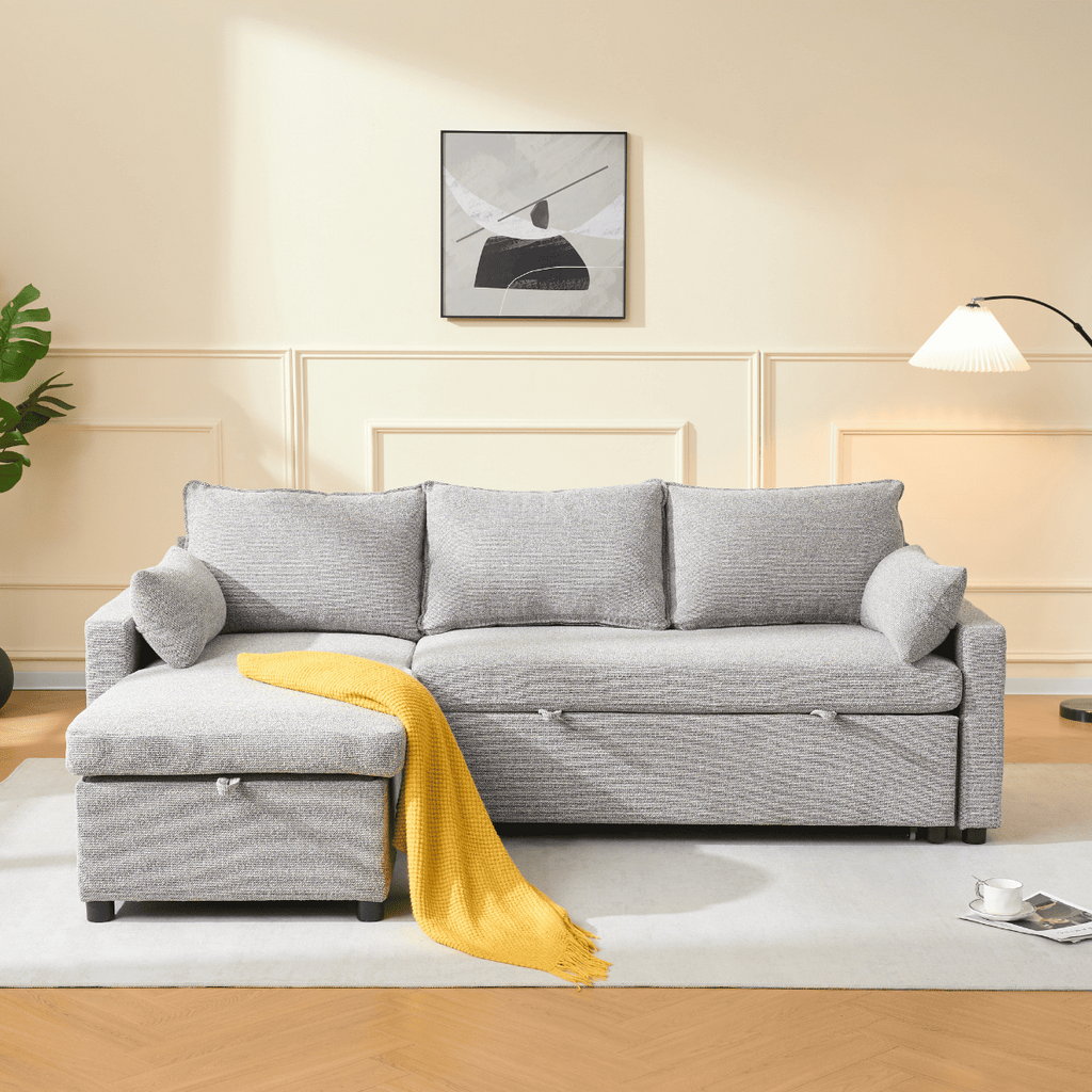 Louison - Sofá Cama Convertible 3 Plazas Chaise Longue - Tela Gris