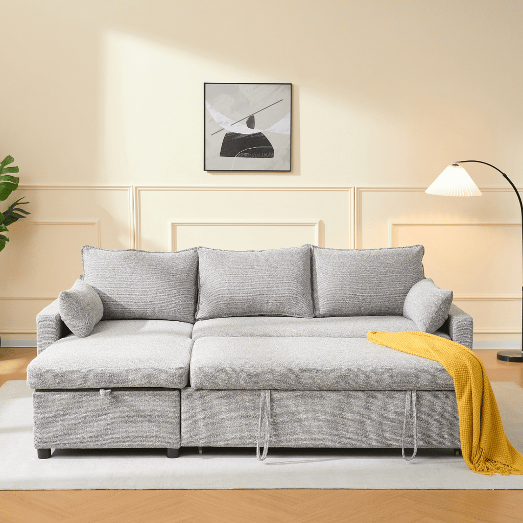 Louison - Sofá Cama Convertible 3 Plazas Chaise Longue - Tela Gris