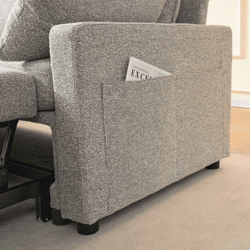 Louison - Sofá Cama Convertible 3 Plazas Chaise Longue - Tela Gris
