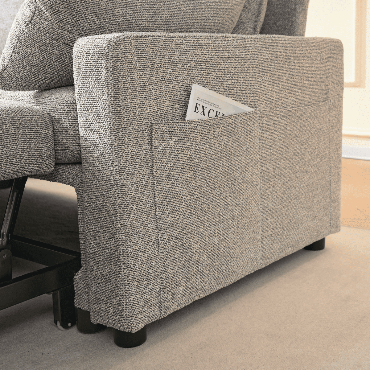 Louison - Sofá Cama Convertible 3 Plazas Chaise Longue - Tela Gris