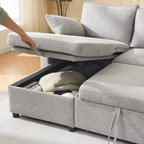 Louison - Sofá Cama Convertible 3 Plazas Chaise Longue - Tela Gris
