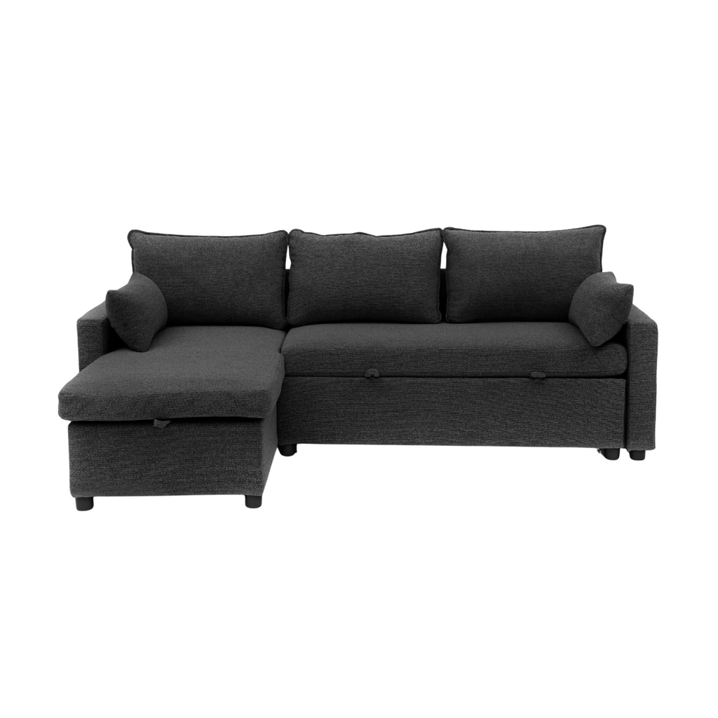 Louison - Sofá cama de 3 plazas con chaise longue - Tela gris antracita