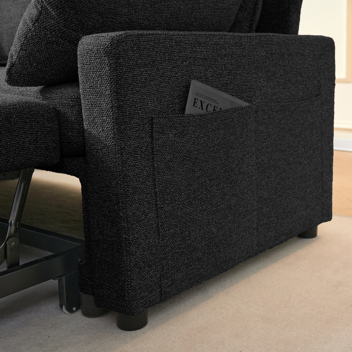 Louison - Sofá cama de 3 plazas con chaise longue - Tela gris antracita
