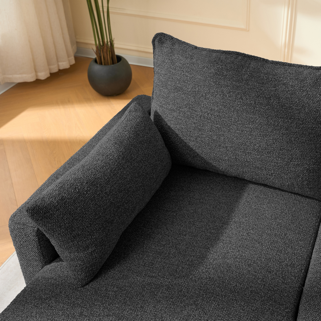 Louison - Sofá cama de 3 plazas con chaise longue - Tela gris antracita