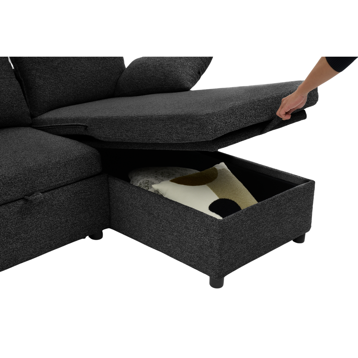 Louison - Sofá cama de 3 plazas con chaise longue - Tela gris antracita