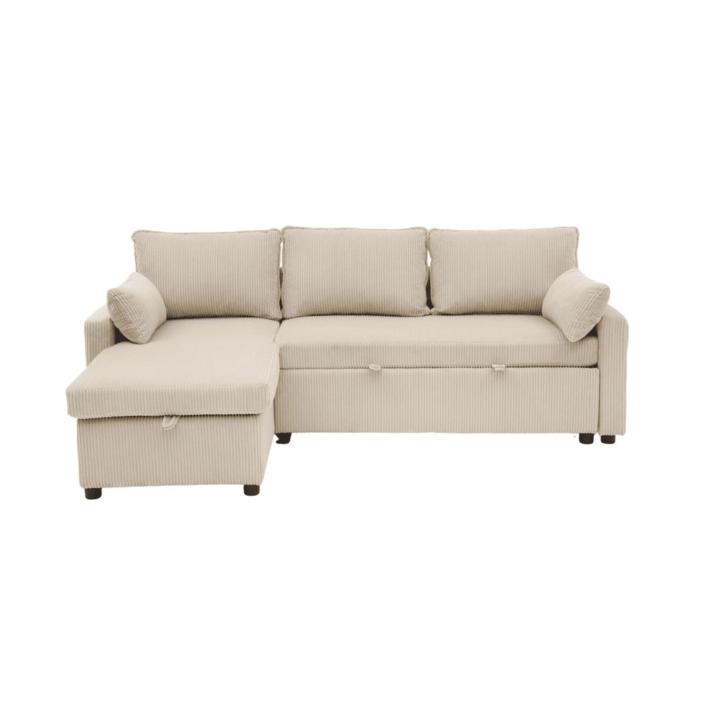 Louison - Canapé Convertible 3 Places Méridienne - Velours Côtelé Beige