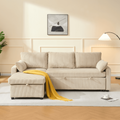 Louison - Canapé Convertible 3 Places Méridienne - Velours Côtelé Beige