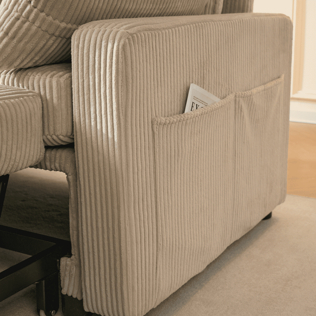 Louison - Canapé Convertible 3 Places Méridienne - Velours Côtelé Beige