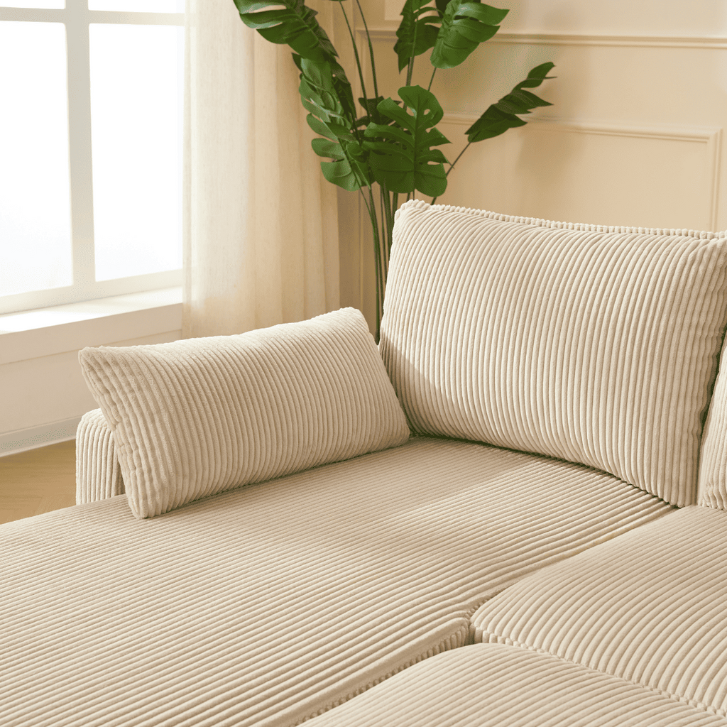 Louison - Canapé Convertible 3 Places Méridienne - Velours Côtelé Beige