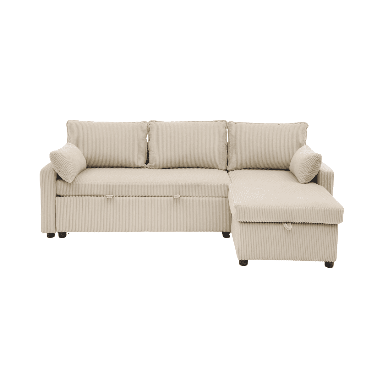 Louison - Canapé Convertible 3 Places Méridienne - Velours Côtelé Beige