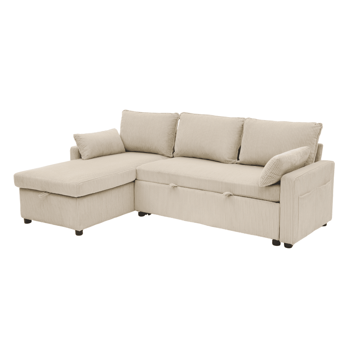 Louison - Canapé Convertible 3 Places Méridienne - Velours Côtelé Beige