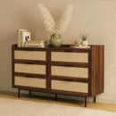 Jetson - Chest of 6 Drawers Walnut Decor With Fabric Fronts - Dark Wood