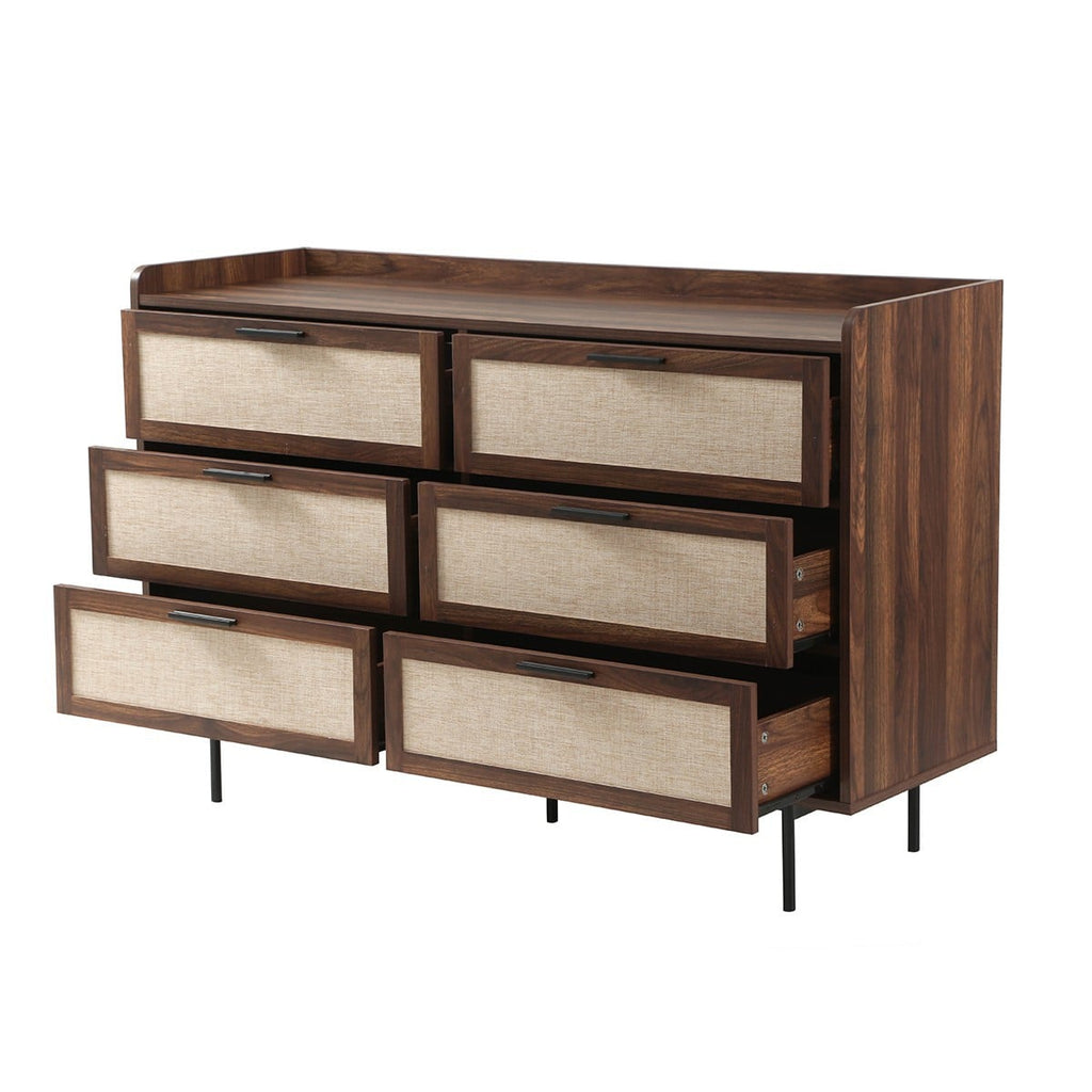 Jetson - 6 Drawer Chest - Fabric & Walnut