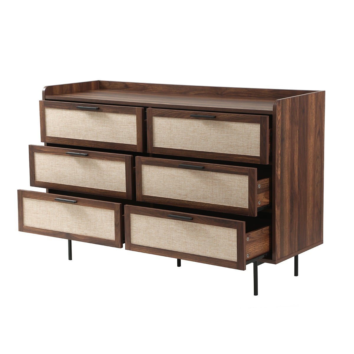 Jetson - 6 Drawer Chest - Fabric & Walnut