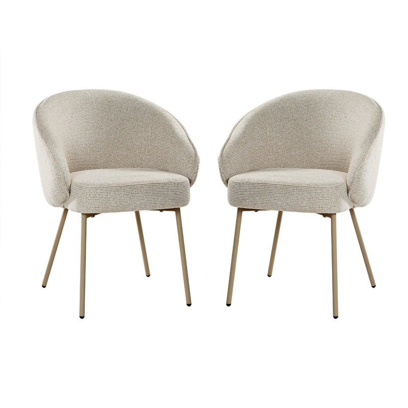 Pia - Conjunto de 2 sillas de tela y patas de metal beige - Beige