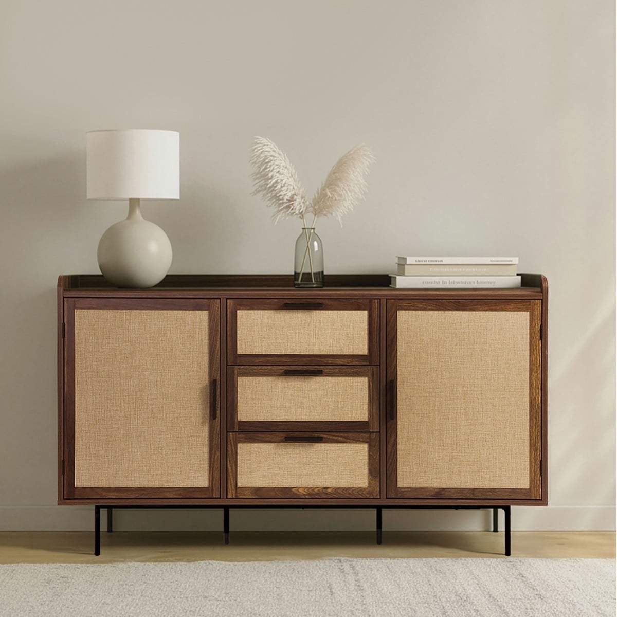 Jetson - Sideboard 3 Drawers / 2 Doors - Fabric & Walnut