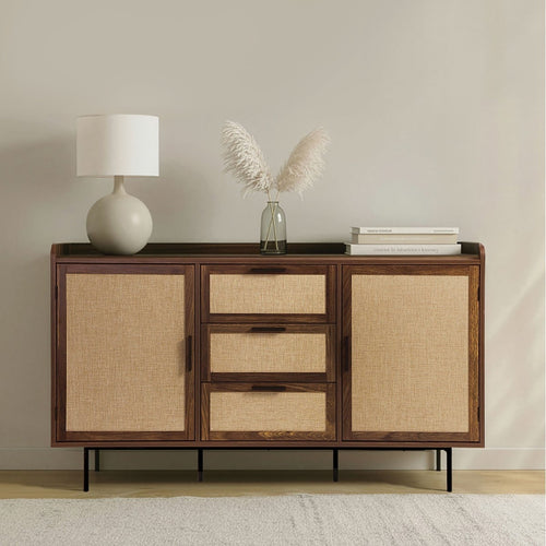 Jetson - Buffet 3 Tiroirs / 2 Portes - Tissu & Noyer