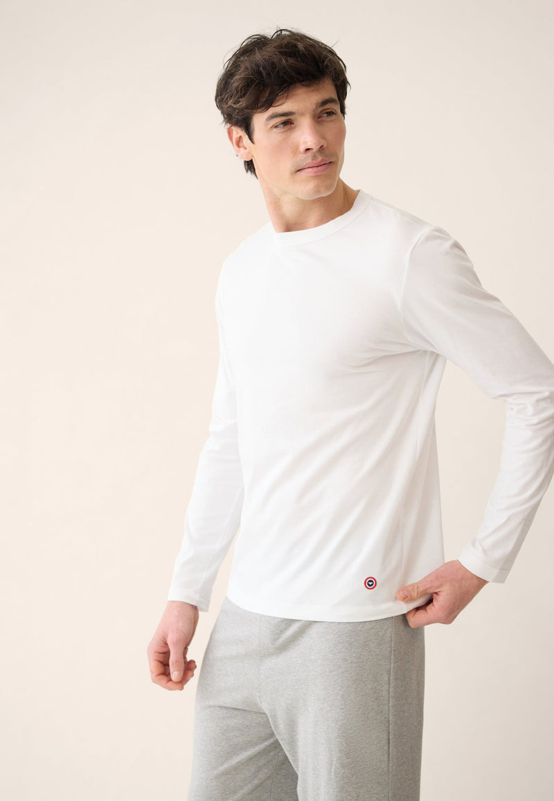 T-Shirt Homme Blanc À Manches Longues En Coton - Superbe Blanc