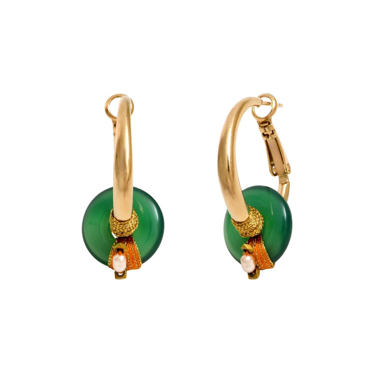 Boucles D’Oreilles Créoles Babylone - Agate Verte