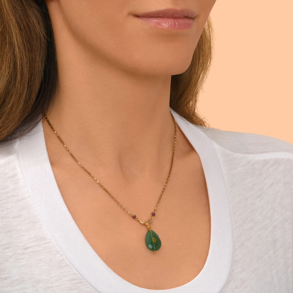 Collar con colgante ajustable Babylone - Ágata verde