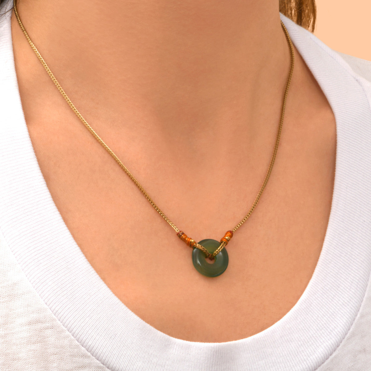 Babylone Adjustable Pendant Necklace - Green Agate