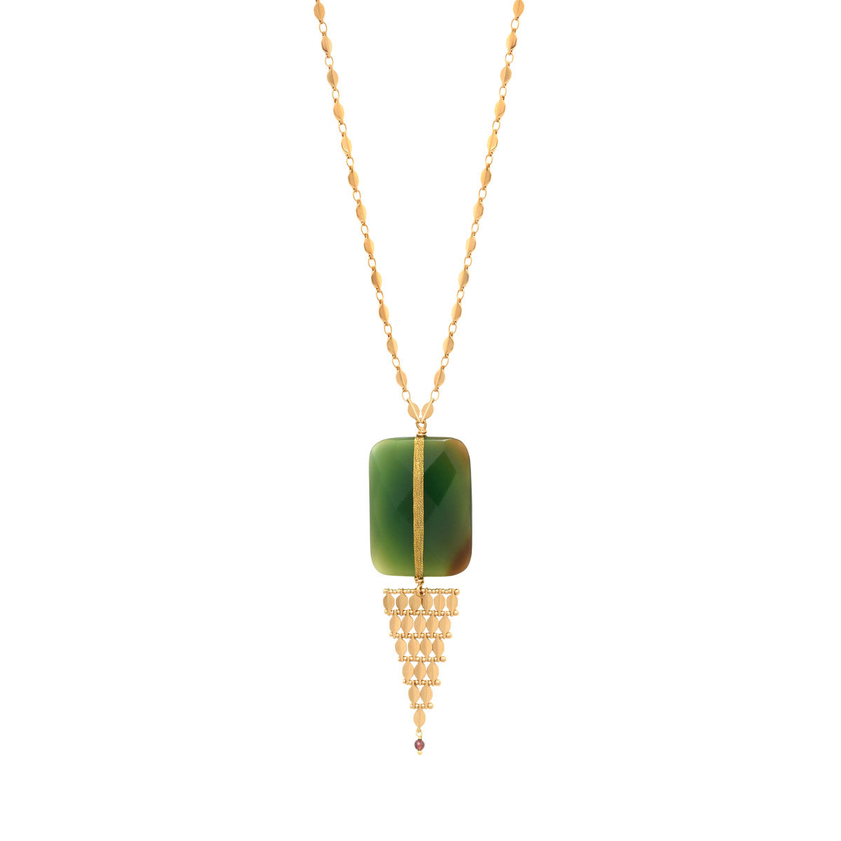 Babylone Adjustable Long Necklace - Green Agate