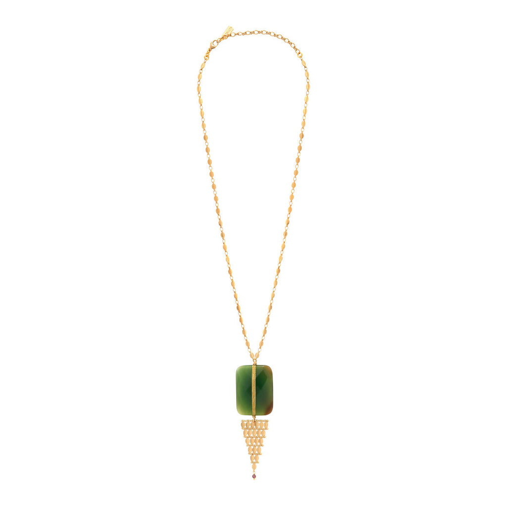 Babylone Adjustable Long Necklace - Green Agate