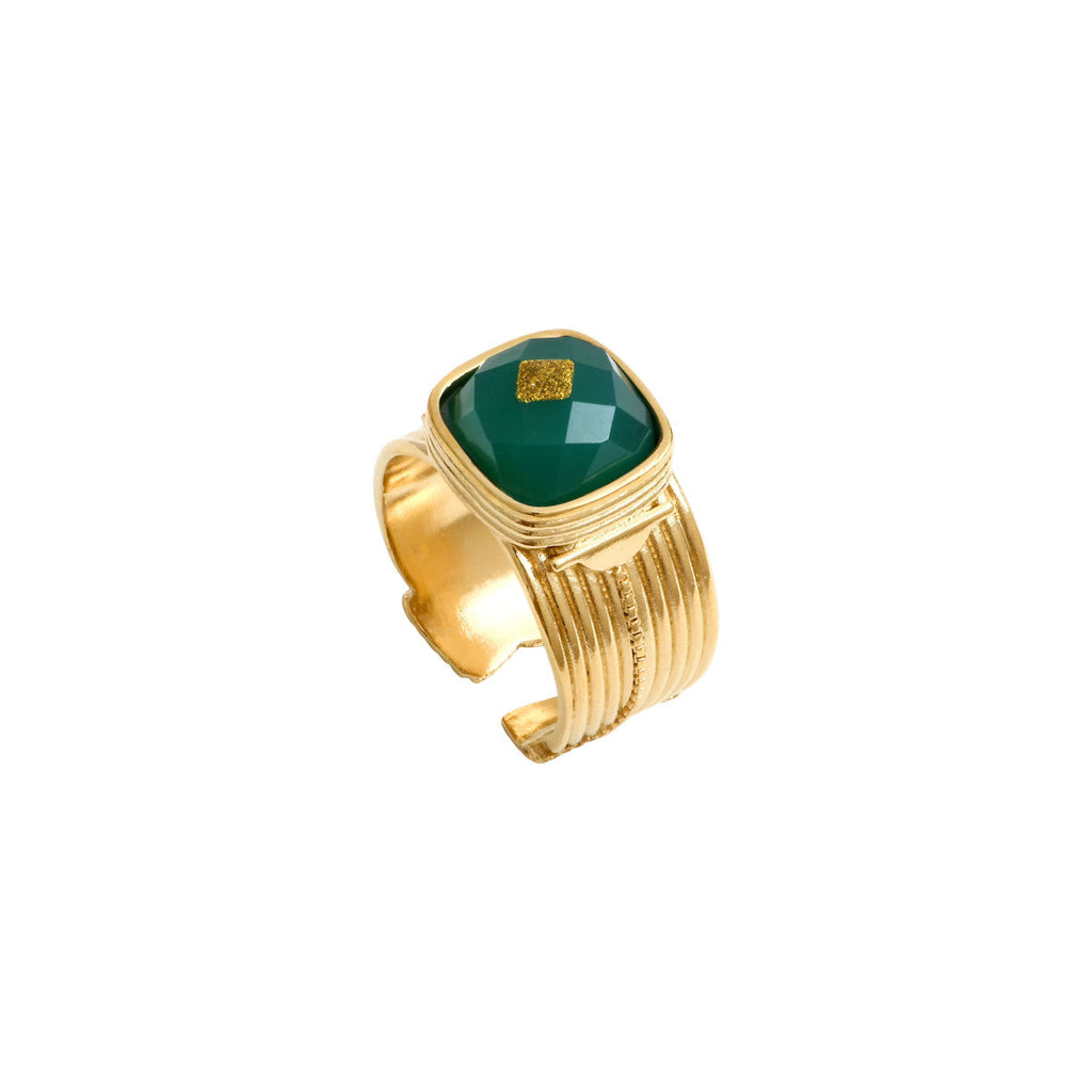 Babylone Adjustable Ring - Green Agate