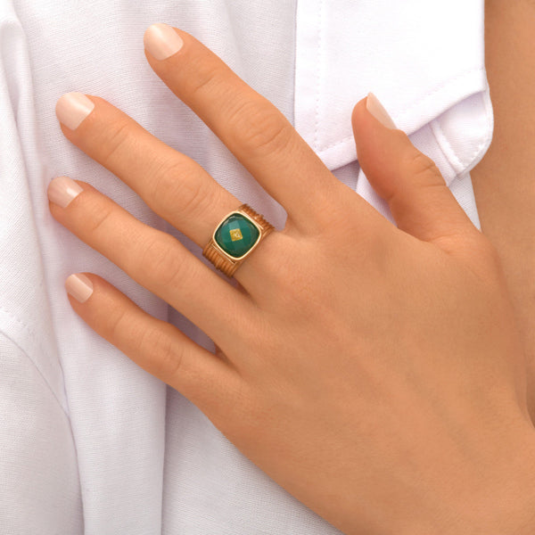 Babylone Adjustable Ring - Green Agate