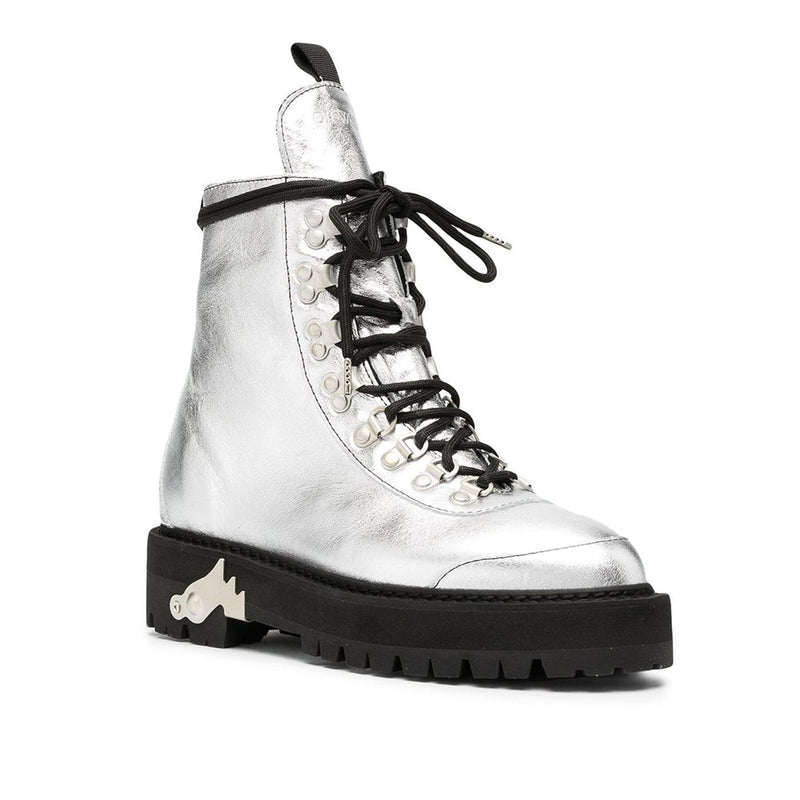 Boots Off-White Metallic Finish Ankle - Silver - Femme