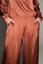 Pantalon Charlie Satin Viscose Cognac Fabriqué En Italie