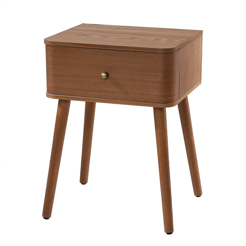 Karl - 1 Drawer Bedside Table With Rounded Edge Fronts - Dark Wood