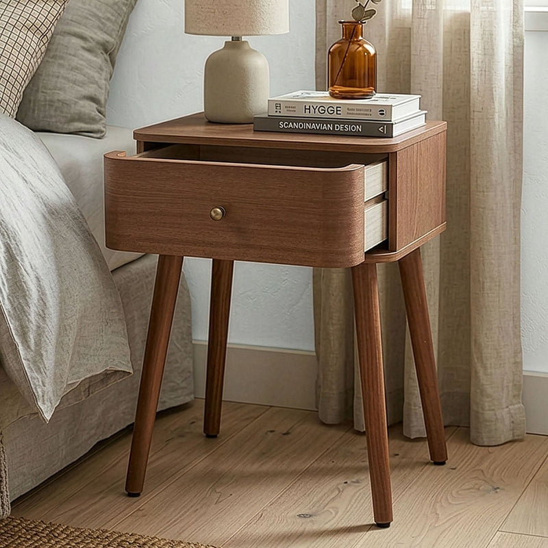 Karl - 1 Drawer Bedside Table With Rounded Edge Fronts - Dark Wood