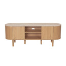 Helios - Mueble De TV De 2 Puertas Con Tapa De Efecto Travertino - Madera Clara Y Travertino