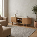 Helios - Mueble De TV De 2 Puertas Con Tapa De Efecto Travertino - Madera Clara Y Travertino