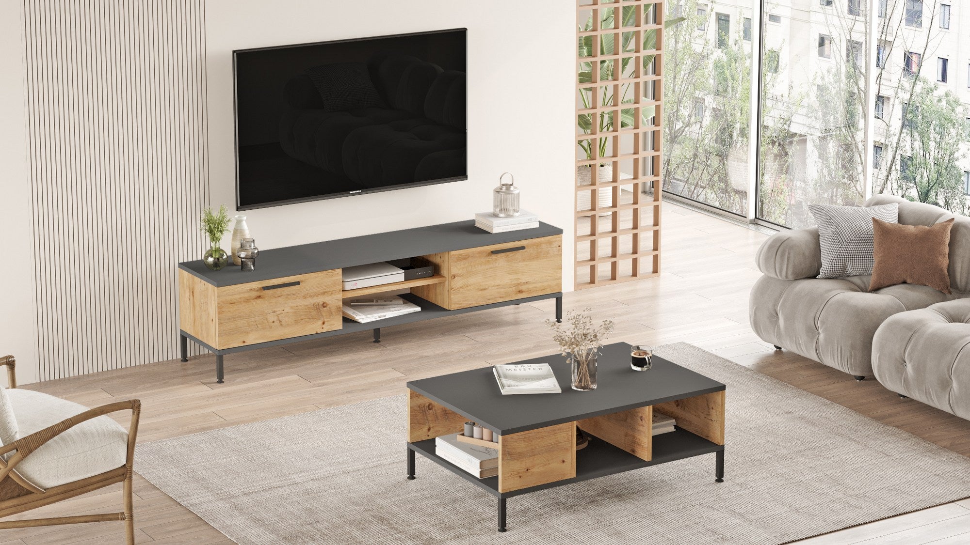 Ensembles De Meubles De Salon Rl5-Aa - Pin Atlantique / Anthracite