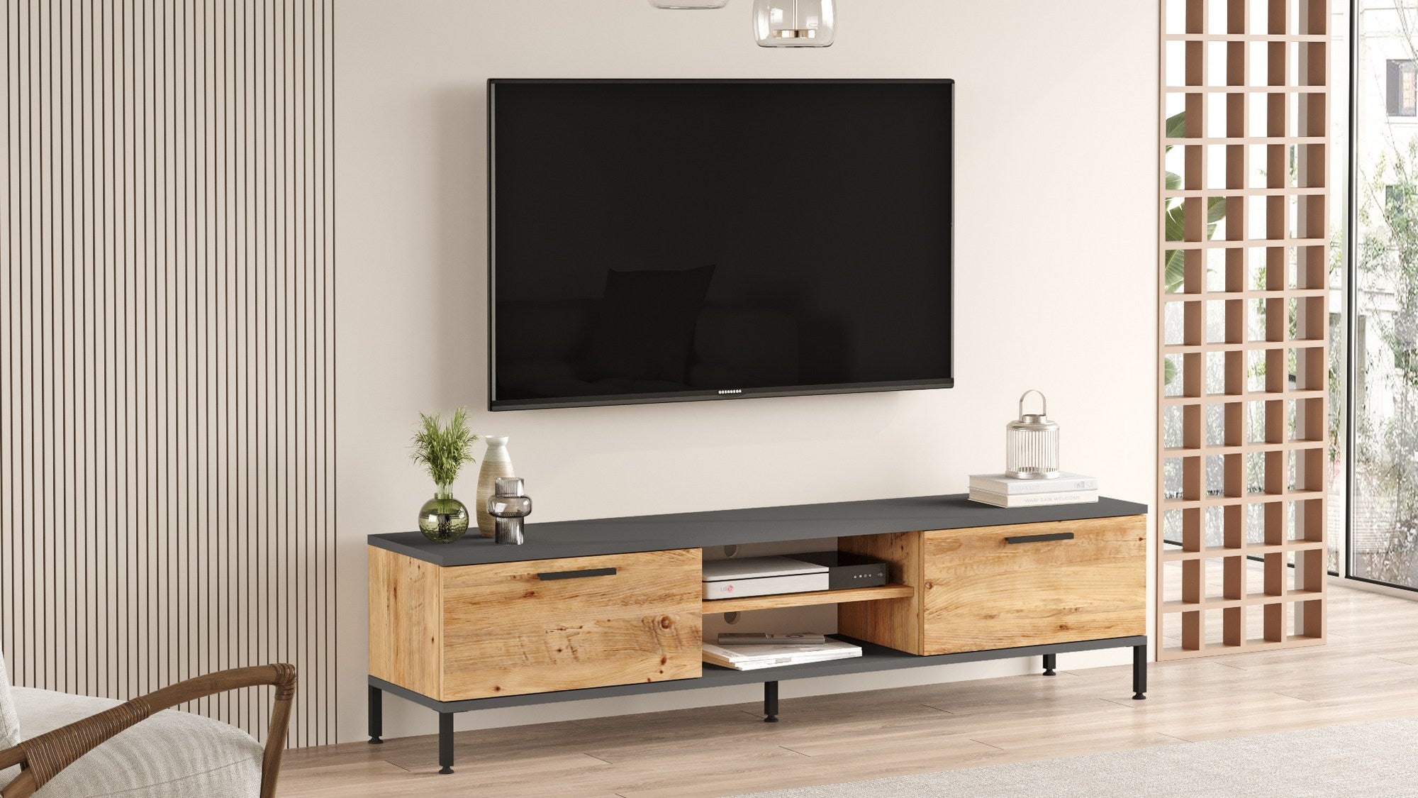 Meubles Tv Rl1-Aa - Pin Atlantique / Anthracite