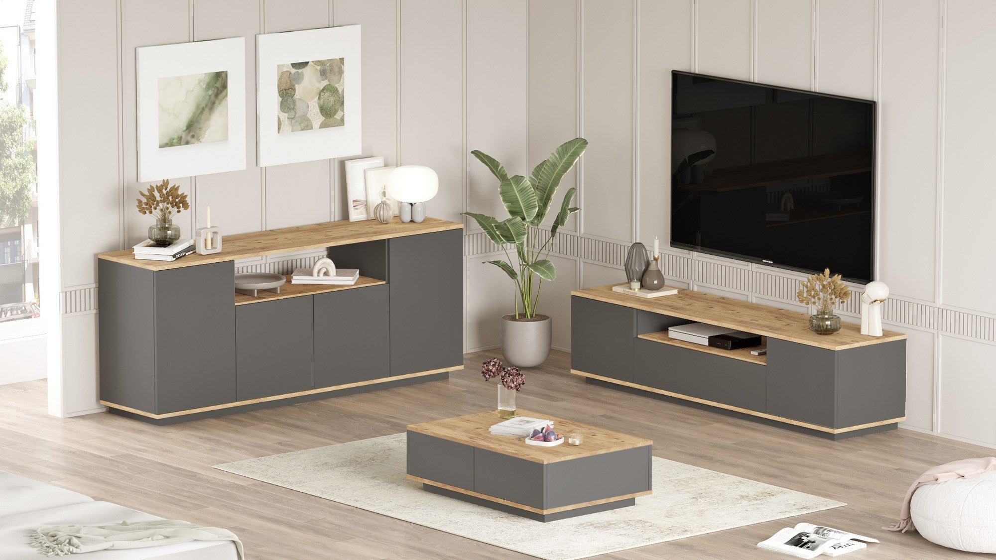 Ensembles De Meubles De Salon Fr18-Aa - Pin Atlantique / Anthracite